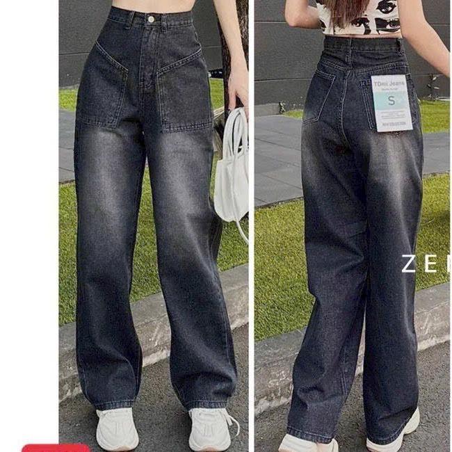-	Quần jean nữ ống suông rộng, lưng cao, thoải mái, mang nét "cool ngầu" phối 2 túi trước xéo cá tính -Fashion Shop Diễm Thư M1246 5