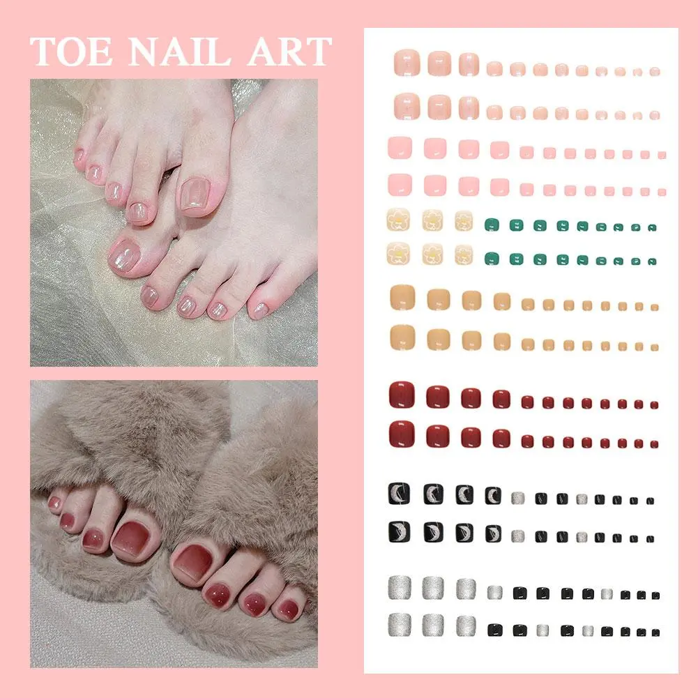 24 Pcs Toenail Set Toenail Extension Design French Fake Nails
