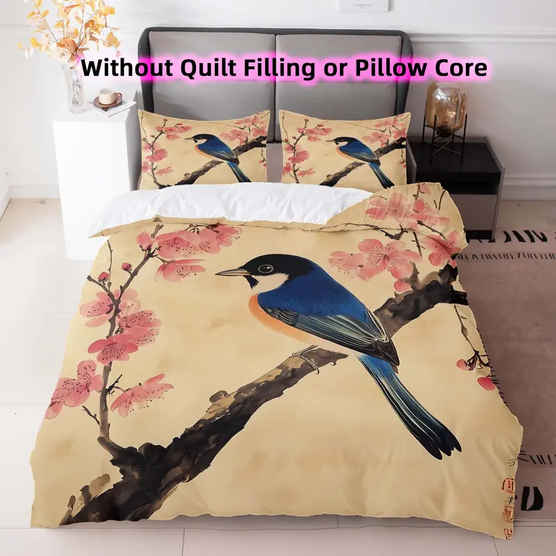 Bird Pattern Bedding Set, 3 Counts/set Including Duvet Cover & Pillowcase without Filler, Soft Comfortable Bedding Set for Home Bedroom 0