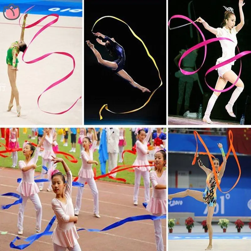 2M Colorful Ribbon Gymnastic Gym Ribbons Dance Ribbon Rhythmic Art Gymnastic Ballet Streamer Twirling Rod Stick For Training YKT