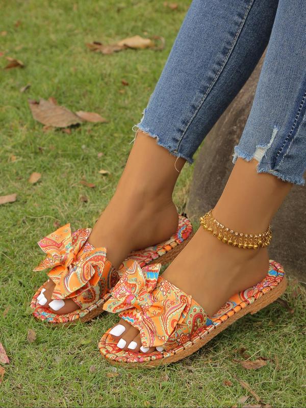 Women's Fashionable Paisley / Floral Pattern Bowknot Design Slippers, Casual Comfortable Slippers for Beach, Outdoor, Daily Wear 4