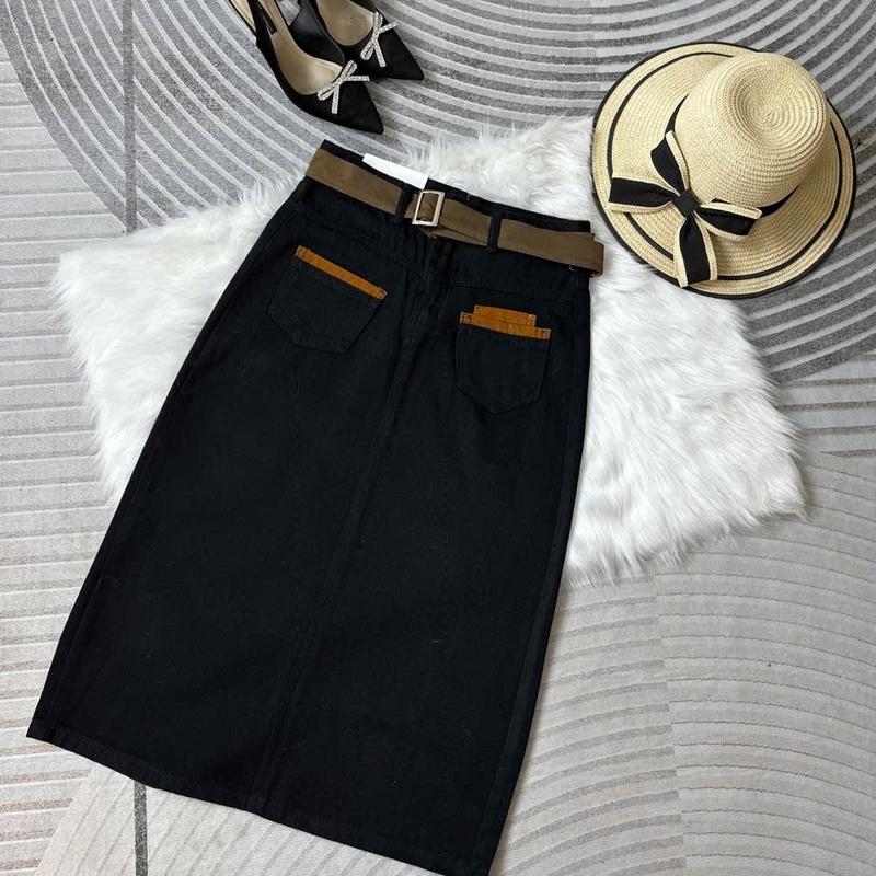 CHÂN VÁY JEN NỮ KÈM ĐAI NÂU