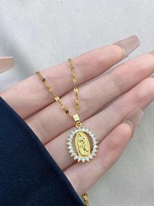 Collar con dije unisex elegante de diseño de la Virgen María con decoración de diamantes de imitación, collar con dije exquisito y moderno, joyería vintage chic como regalo para novia y novio