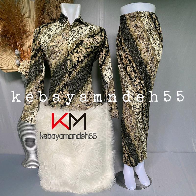kebayamandeh + SET COUPLE ROK PLISKET+KEMEJA BATIK LENGAN PANJANG Kancing Katun 1