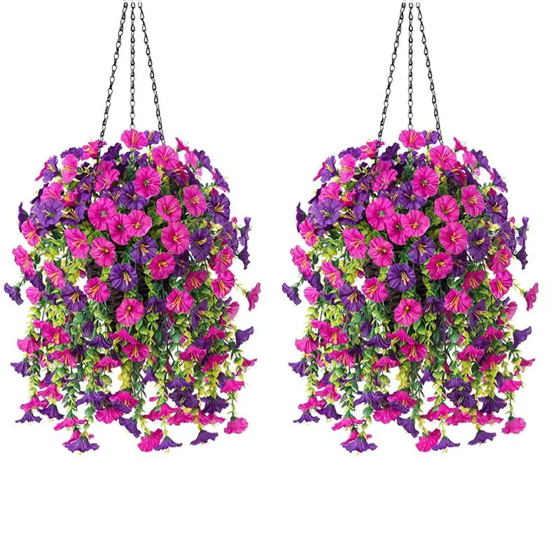 Artificial Flower Hanging Basket, 4 Counts/set Fake Flower Hanging Basket, Design Garden Pink Decorative Flowers for Home Living Room Bedroom Dining Room Wedding Party