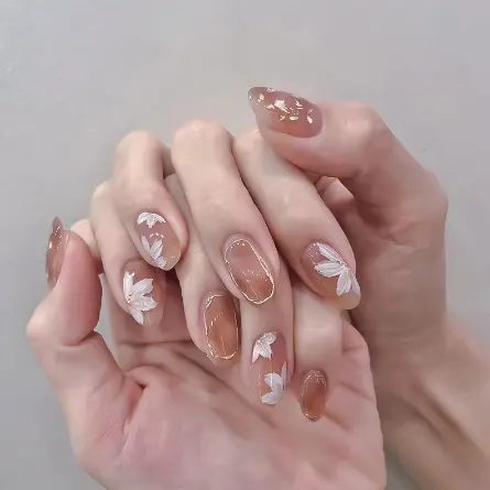 L-1192 Flower Nude Kuku Palsu / Fake Nail Free Lem Gel/Jelly dan Sticker Lucu 0