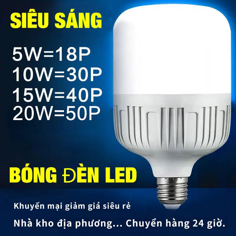 Bóng đèn LED  20w 10w 5w siêu sáng tiết kiệm điện, LED BULB trụ LINH PHI chống nước BẢO HÀNH đổi mới 6 tháng