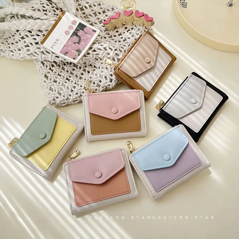 Korean Wallet Women's Color Matching Zipper Wallet Student Multi-Functional Large-Capacity Coin Purse Card Holder Marcaron color contrast colour