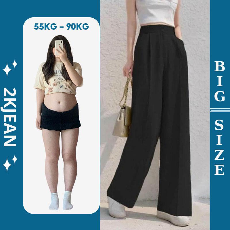 Quần suông ống rộng vải tây lưng thun Bigsize 55kg-85kg, kiểu dáng quần suông ống rộng nữ SUONGTAY  2KJeans
