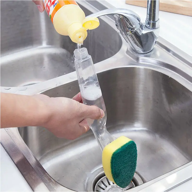 1Pcs Dish Washing Tool Soap Dispenser Handle Refillable Bowls Pans Cups Cleaning Sponge Brush for Kitchen Clean Tools