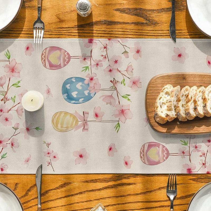 Easter Egg Pattern Table Runner, 1 Count Colorful Table Mat, Table Decoration Supplies for Home Kitchen Dining Room, Vanity Decor Accessories 3