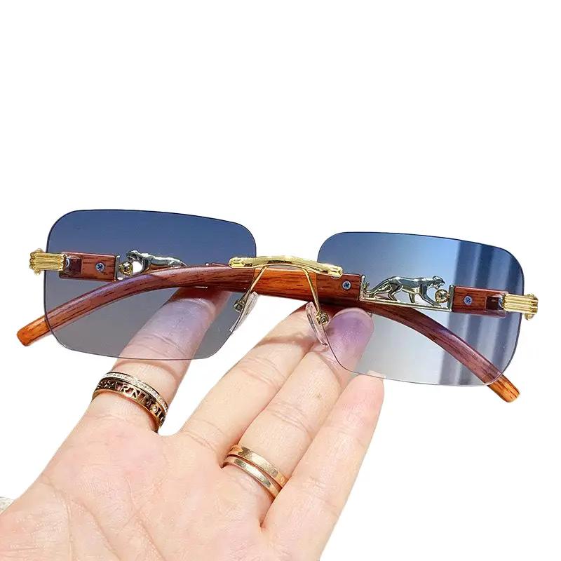  Kính Râm Cheetah Trang Trí Cho Nam Và Nữ Kính Râm Không Gọng Với Vân Gỗ Retro Đầu Da Báo Kim Loại Màu Gradient Mới Women Ong 