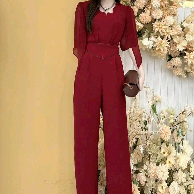 Jumpsuit thiết kế tay xẻ đính đá sang trọng SJ2012 Women Kem Nhung yếm đỏ set đồ sasuke jum nữ đi biển