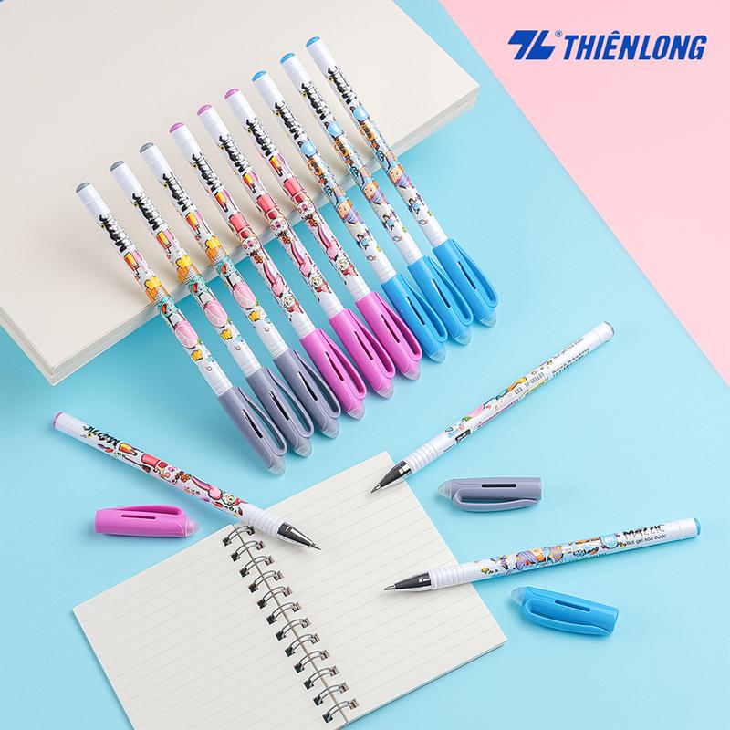 Combo 10 Bút gel xóa được Thiên Long TP-GELE01 ngòi 0.5m xanh đen tím bút mực gel xoá được viết trơn có gôm trên nắp