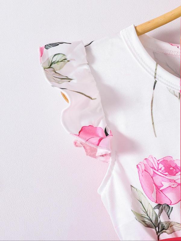 Girl's Floral Print Belted Dress, Casual Round Neck A Line Dress for Summer, Kids Clothes for Daily Wear 4