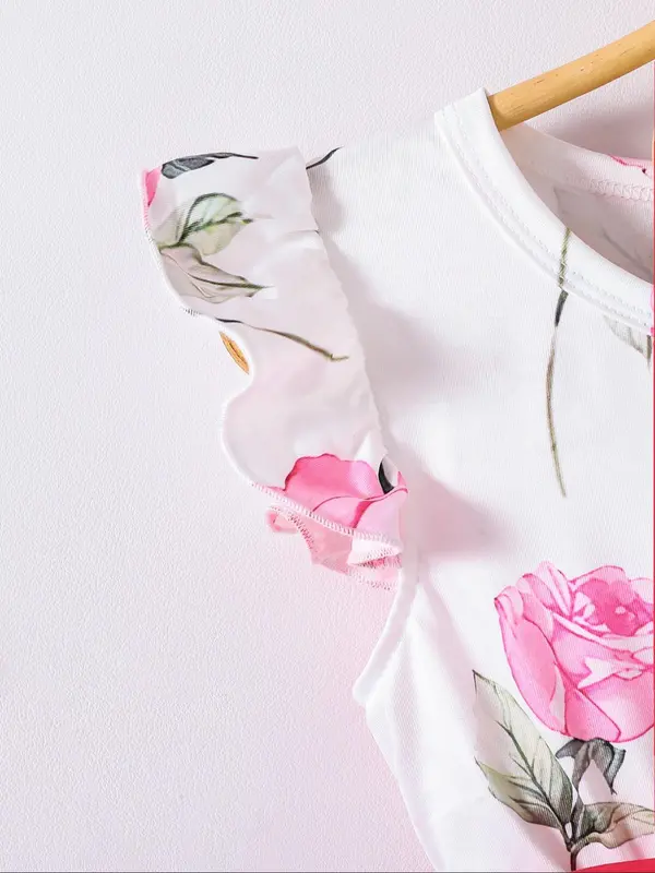 Girl's Floral Print Belted Dress, Casual Round Neck A Line Dress for Summer, Kids Clothes for Daily Wear 4