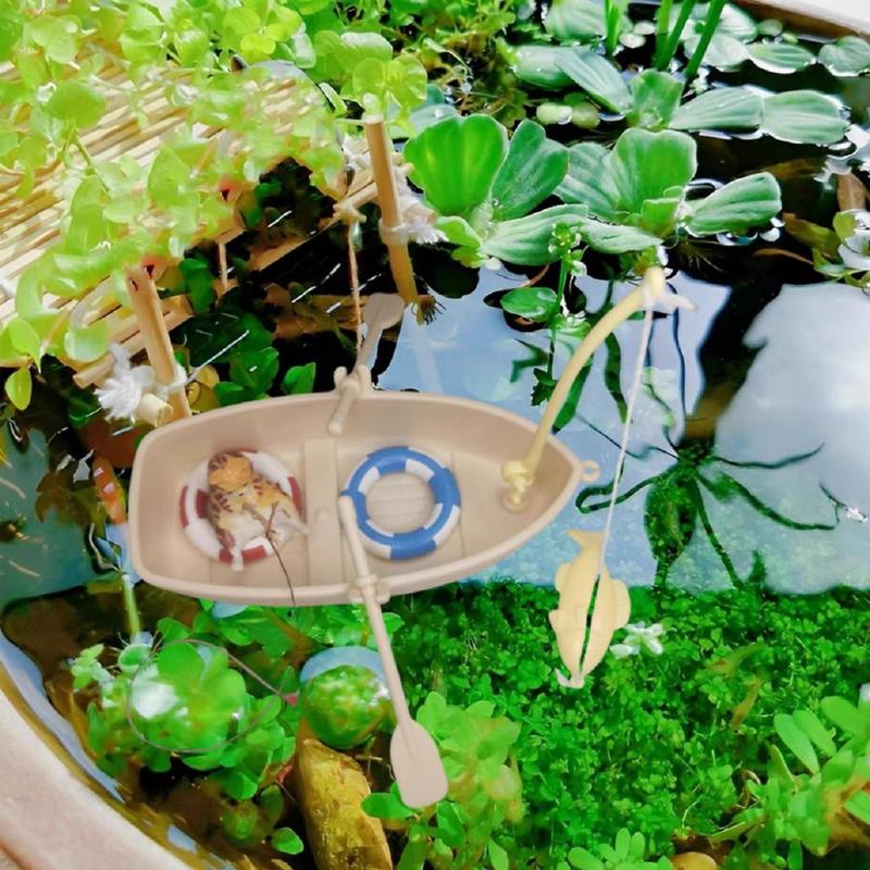 Mini Simulation Floating Boat, 1 Set Creative Fishing Boat Model, Micro Landscape Decoration Ornament for Home & Office & Fish Tank 3
