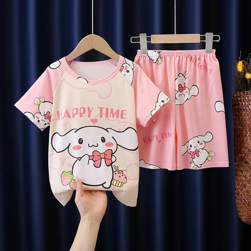 Children's Pajamas Summer Short Sleeve Korean Set Boys Girls' Home Wear Middle and Big Children Summer Baby Clothes in Air-Conditioned Room Thin