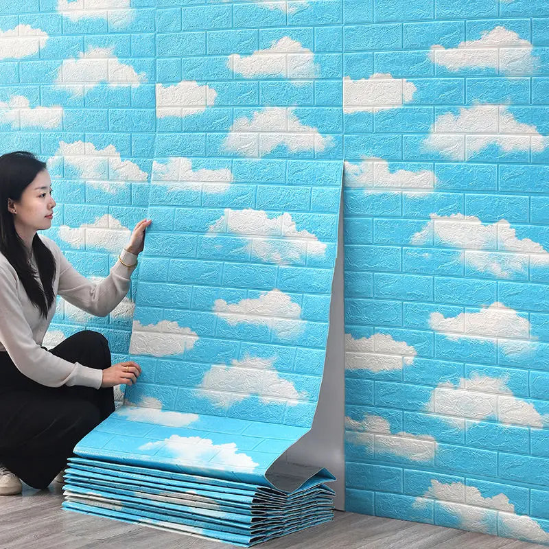 Hình nền tự dính, Miếng Dán Tường 3D, Không thấm nước và chống ẩm, Thích hợp cho phòng ngủ, Tường gạch bọt, Trang trí chống va chạm, Phong cách Người Nổi Tiếng trên Internet 1