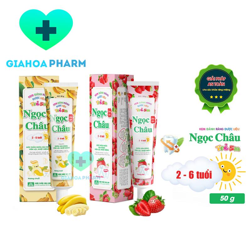 Kem đánh răng dược liệu Ngọc Châu trẻ em hương dâu   chuối  Cho bé 2 - 6 tuổi  chăm sóc răng miệng bé giảm nhiệt miệng chảy máu chân răng 