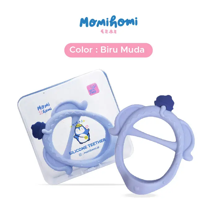 Momi Homi Teether Grab Pita Silicone Baby Elephant Silikon Empeng Gigitan Bayi Bentuk Gelang Premium case BPA FREE Biru 4