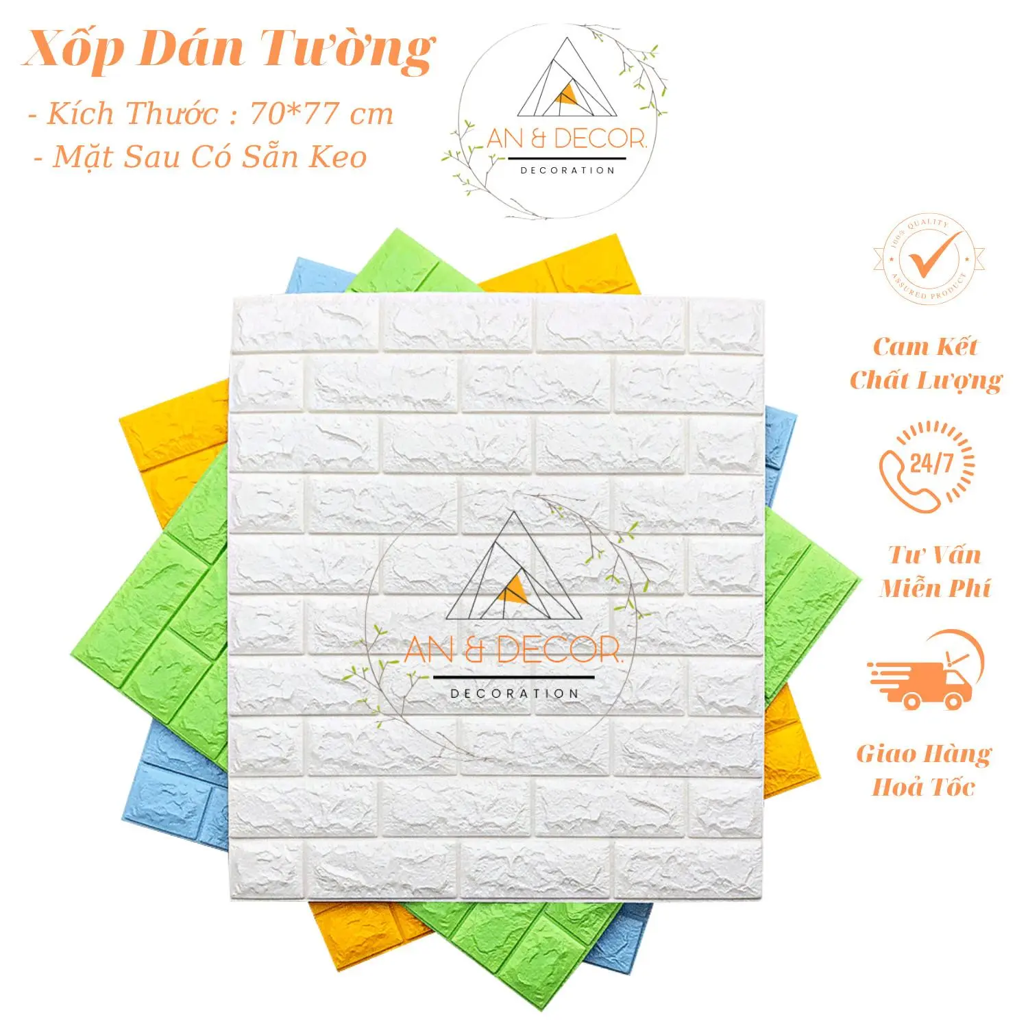 combo 10 tấm xốp dán tường giả gạch, kích thước 70x77 cm mặt sau có sẵn keo