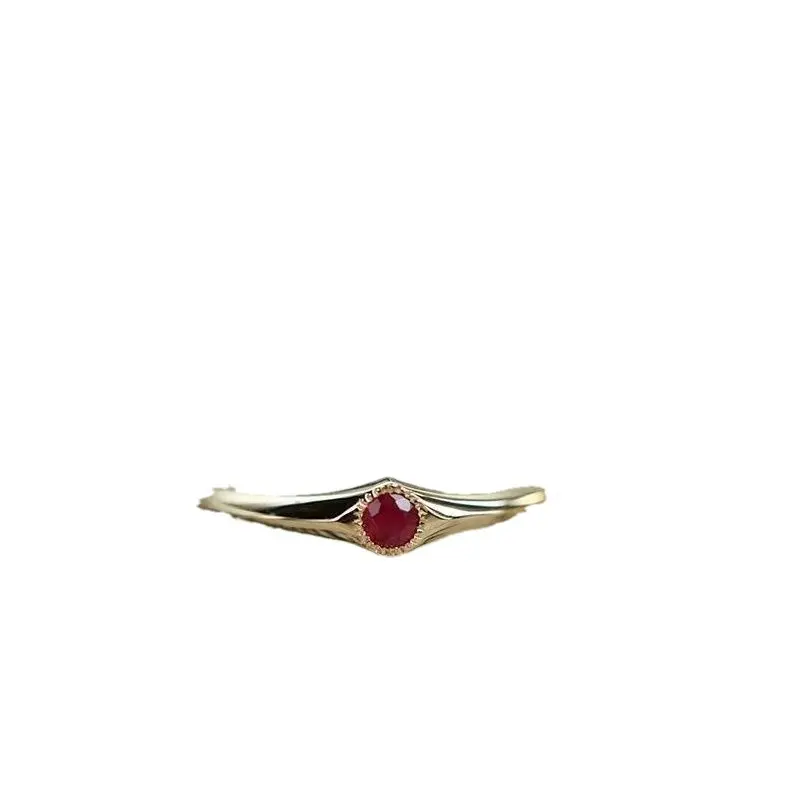 S925 sterling silver gold natural imitation ruby ring women, design gemstone stacking ring, retro niche, daily versatile