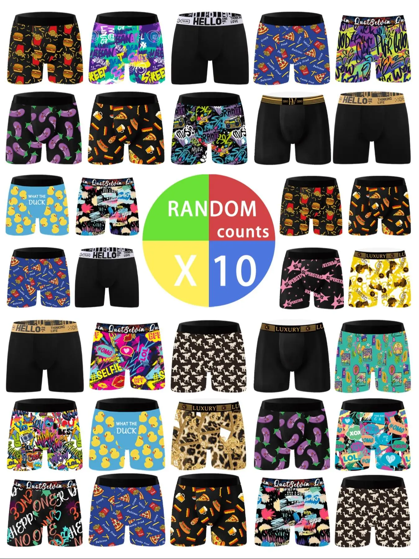 Random Men's All Over Print Boxer Brief, Casual Comfy Breathable Underwear for Daily Wear, Undergarments, Fashion Men's Underwear Undergarments for All Seasons
