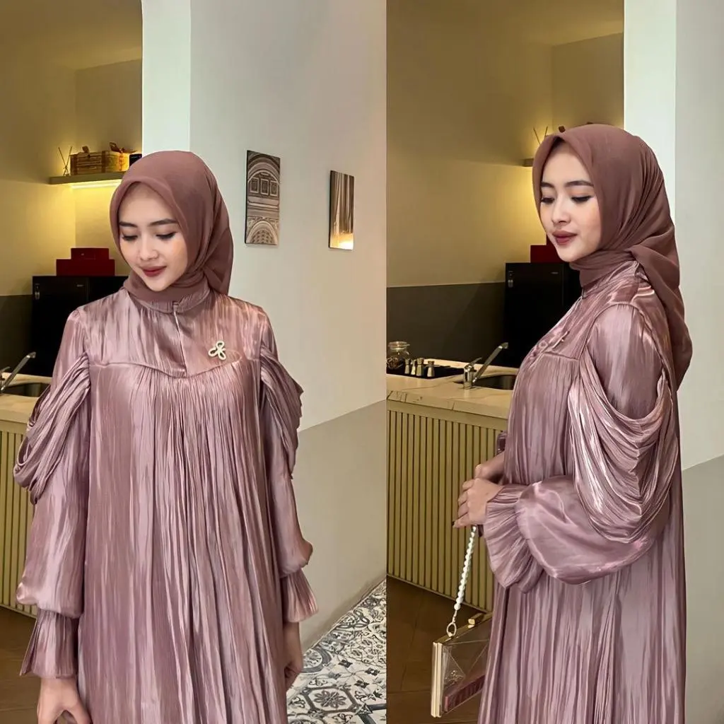 SAUQY LONG DRESS SHIMMER KONDANGAN GAMIS MUSLIM WANITA LEBARAN TERBARU SIZE M L XL