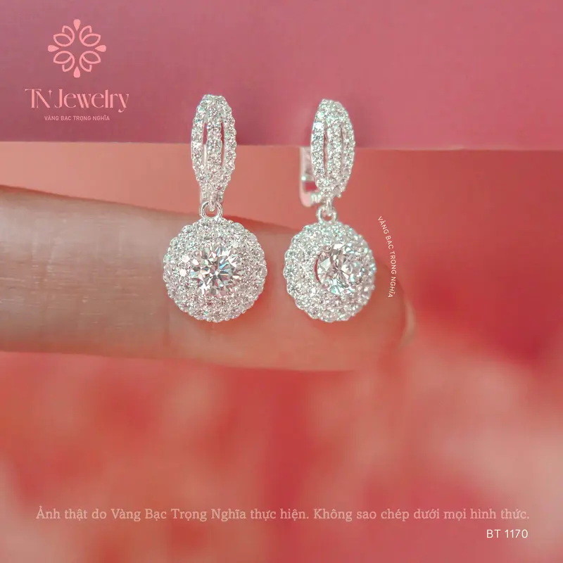 (Dành cho dái tai nhỏ) Bông tai nữ bạc ý cao cấp đính đá, đá chủ 6mm, đường kính 7mm chốt đùi gà, đeo hàng ngày - BT 1170 3