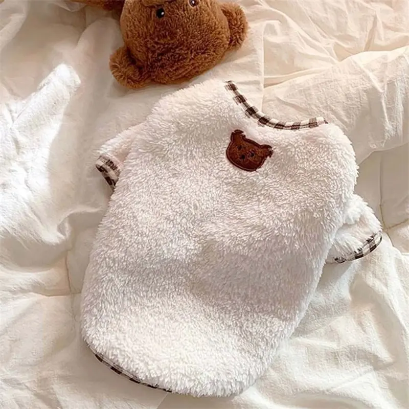 Quần áo Thêu gấu dễ thương, Fleece GEMMAIA, Áo khoác trang phục cho mèo và Teddy, Áo Chui Đầu cho chó, Quần áo thú cưng 4