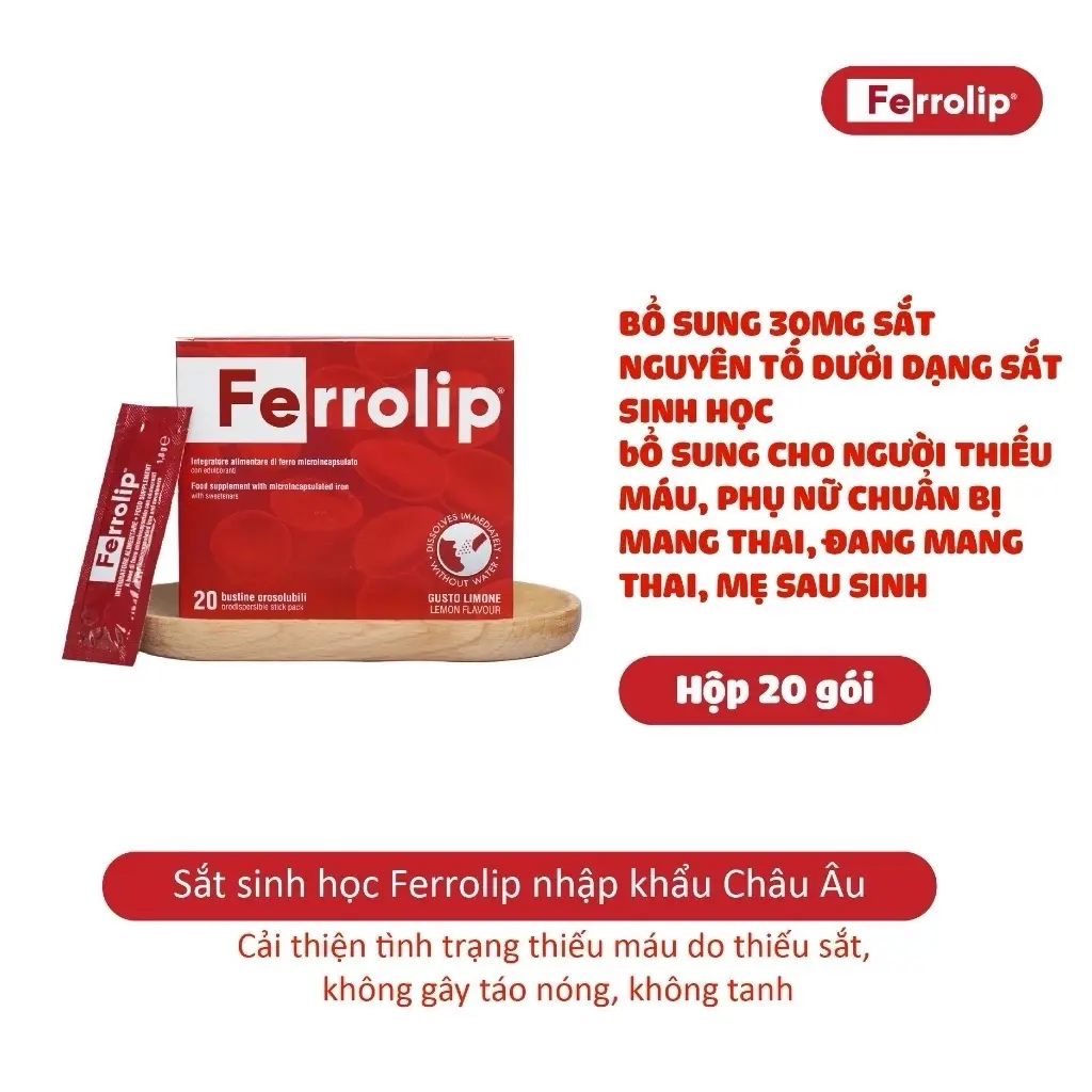 FERROLIP hộp 20 gói giúp bổ sung sắt sinh học giúp hấp thụ tối đa