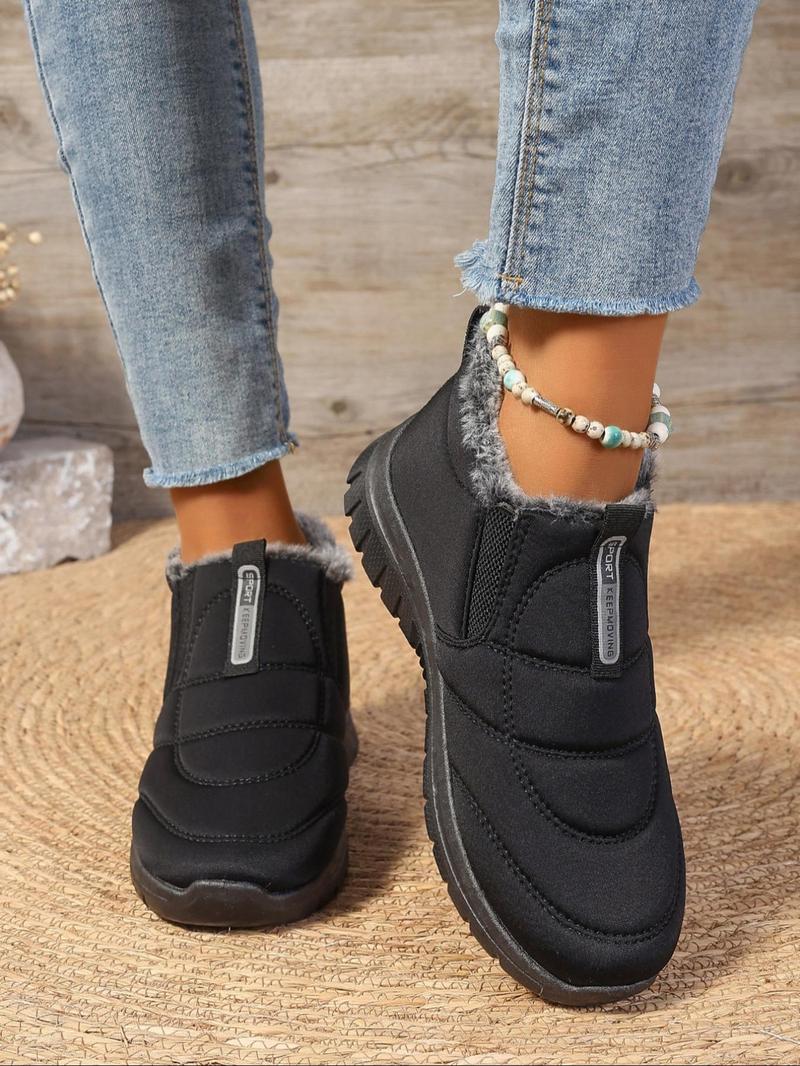 Product Introduction of Women's Solid Color Plush Lining Snow Boots, Casual Comfortable Warm Ankle Boots for Fall & Winter, Non-slip Sneakers for Women & Girls 8