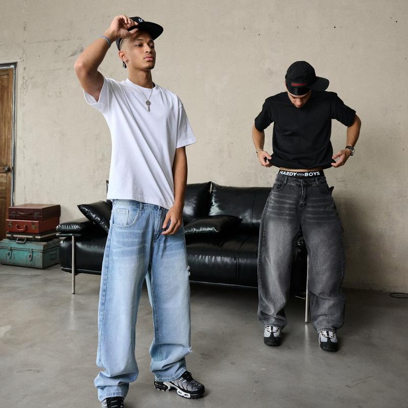 ￼Quần Jean Dài Ống Rộng Nam Nữ Wash Basic | HDB BAGGY JEANS 4