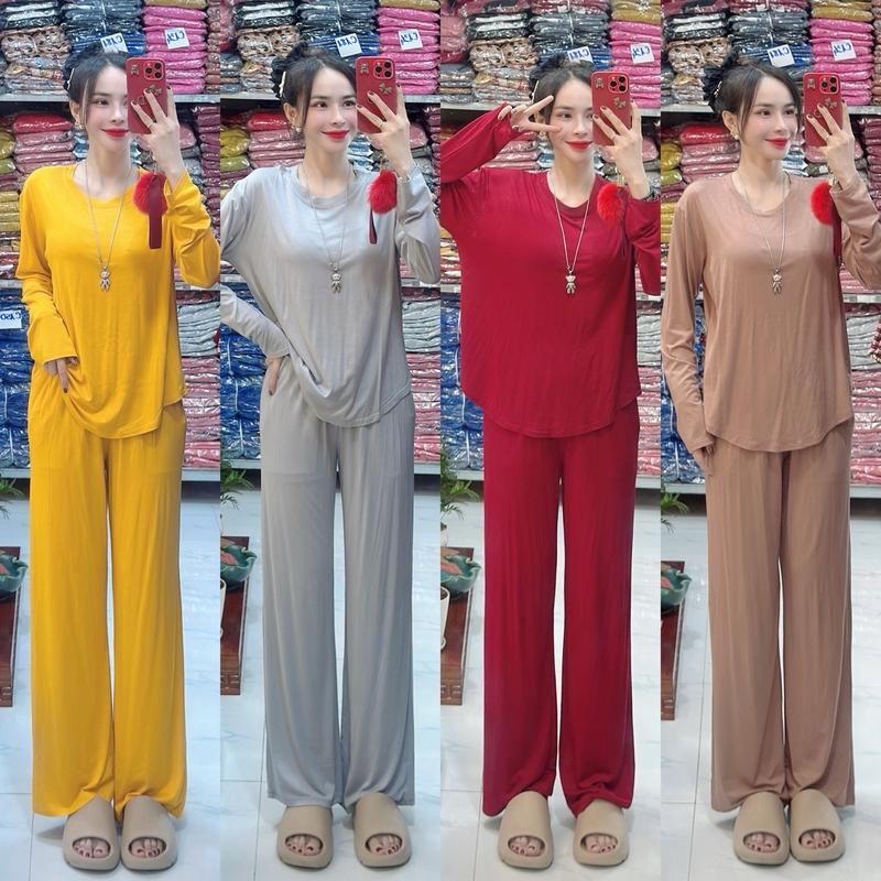 Mã C225 Sét Áo Tay Dài Quần Suôn Dài Ủ Kem From Rộng Thun Dẻo Nữ