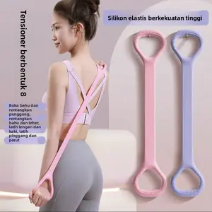 Pita Resistensi Bentuk 8 untuk Wanita, Pita Elastis Yoga di Rumah, Pembukaan Punggung, Latihan Bahu, Alat Pelangsing Punggung, Tali Peregangan Silikon Tebal, Peralatan Latihan Punggung