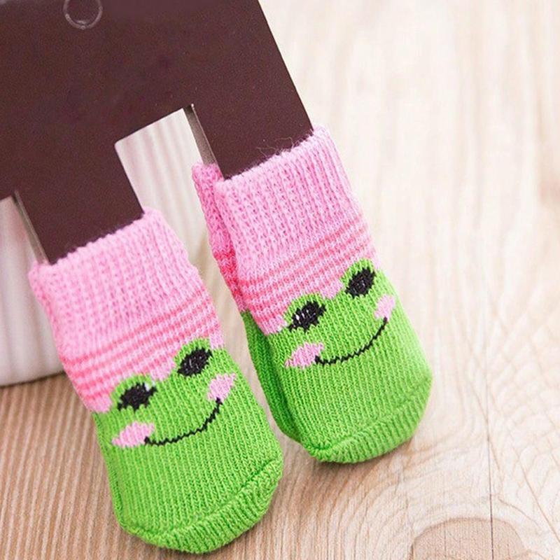 4pcs/Set Cartoon Frog Pattern Pet Socks, Cute Breathable Socks For Small Dogs & Cats, Soft Dog and Cat Clothing 3