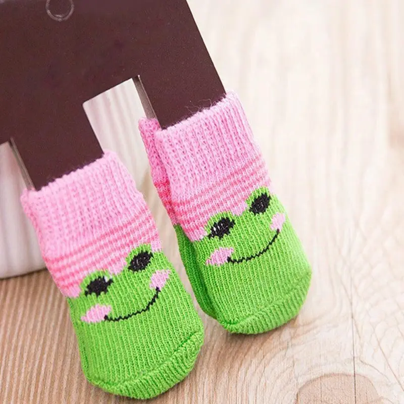 4pcs/Set Cartoon Frog Pattern Pet Socks, Cute Breathable Socks For Small Dogs & Cats, Soft Dog and Cat Clothing 3