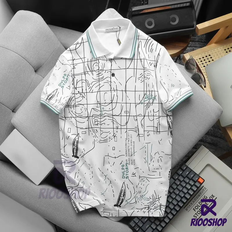 Áo thun nam polo vnxk, áo thun có cổ họa tiết thiết kế cao cấp đen, trắng, xanh LUMOZ RSP026, có size lớn, big size 4
