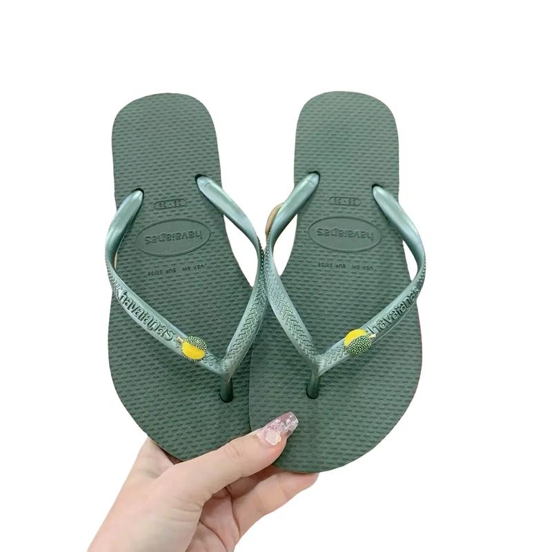 DÉP NỮ HAVAIANAS - DÉP TÔNG ĐI BIỂN NỮ - SLIM TRƠN MIX CHARM MINI SẦU RIÊNG (THU HƯỜNG) DéP GiàY Shoes Caro Sandal Kim Tuyến Dép Tông Women Jean Nhung