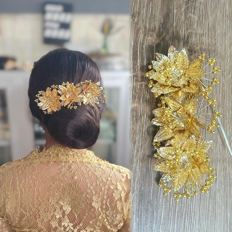 Semanggi Bunga Aksesoris Hiasan Sanggul Rambut isi 4 Tunjung Sari Mutiara Krengseng Cucuk Mahkota Tusuk Konde 0