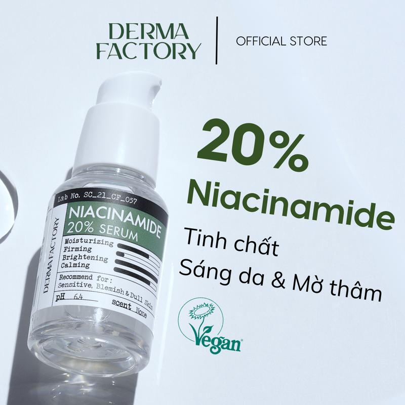 Tinh chất dưỡng trắng da, cấp ẩm, ngừa thâm mụn Derma Factory Niacinamide 20% Serum