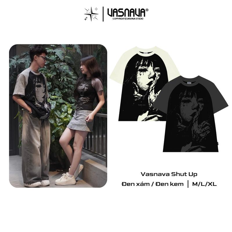 Áo Thun Raglan Vasnava Shut Up - Cotton Nam Nữ Unisex Tay Lỡ Oversize Cổ Tròn Top