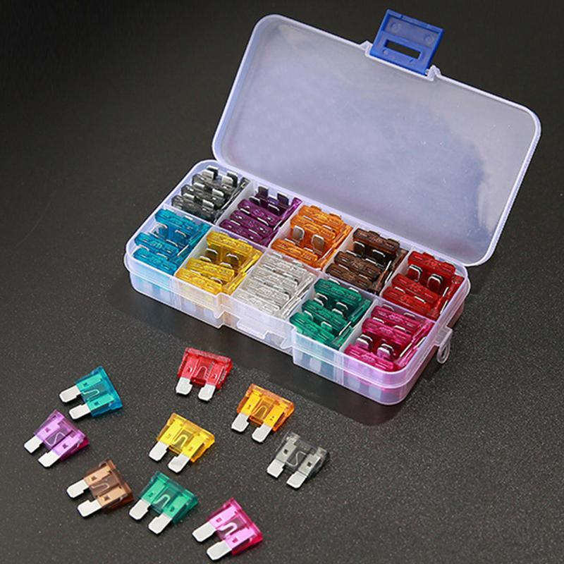 Product Introduction of Spot Goods COD 100/50pcs Car Fuse Assortment Set Profile Middle Size Blade Type Fuse Auto Car Truck 2-35A Fuse with Box Clip 11