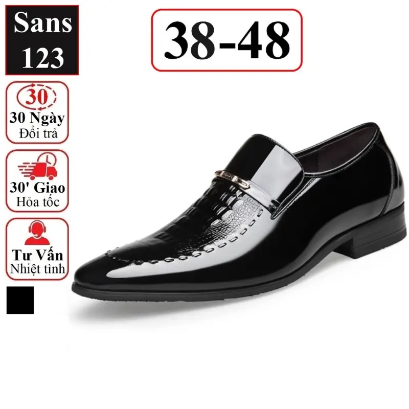 Giày tây nam vân da cá sấu Sans123 bigsize 48 47 46 45 size lớn màu đen bóng lười công sở không dây hàn quốc cao cấp Trang chủ