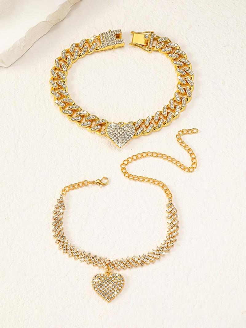 Product Introduction of Fashionable Rhinestone Decorated Heart Design Anklets, Fashion Jewelry for Party, Daily Clothing Decor, Trendy All-match & Exquisite Jewelry for Birthday Gift, Valentine's Day, Gift 4