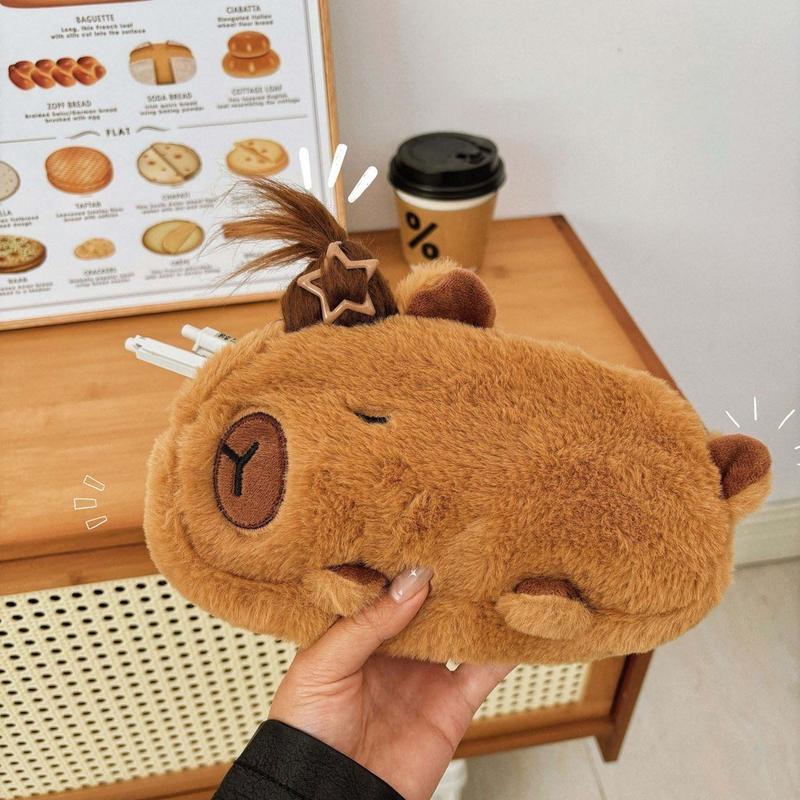 Capybara Plush Pen Case Student Cartoon Large Capacity Stationery Storage Bag School Supplies 4
