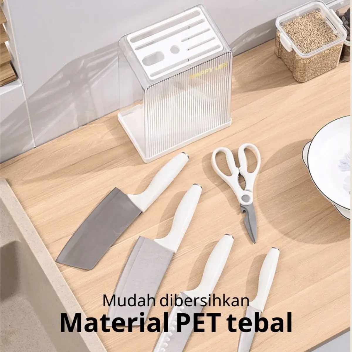 Set Peralatan Pencucian Rak Pisau Kaca Transparan Multifungsi, Tempat Penyimpanan Organizer Dapur Minimalis Putir/Hitam, UK 30x20x15cm, Kualitas Terbaik untuk Kehidupan Rapi dan Praktis