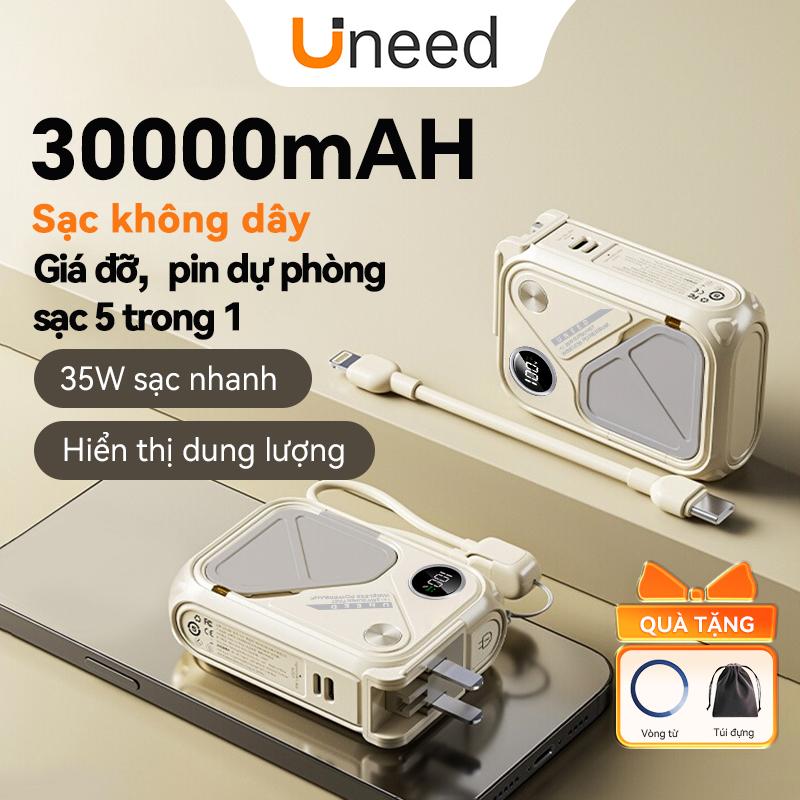 UNEED Sạc dự phòng 30000mAh 20000mAh Sạc không dây pin mini sạc nhanh PD35W có thể tháo rời dây Có kèm theo đầu cắm AC Bảo hành 2 năm cục dự phòng