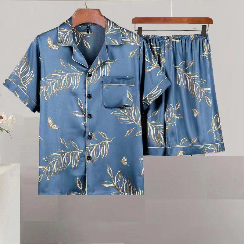 Product Introduction of Ice Silk Pajamas Men's New Ice Silk Short-Sleeved Shorts Men's Thin Loose plus Size Youth Homewear Suit 10